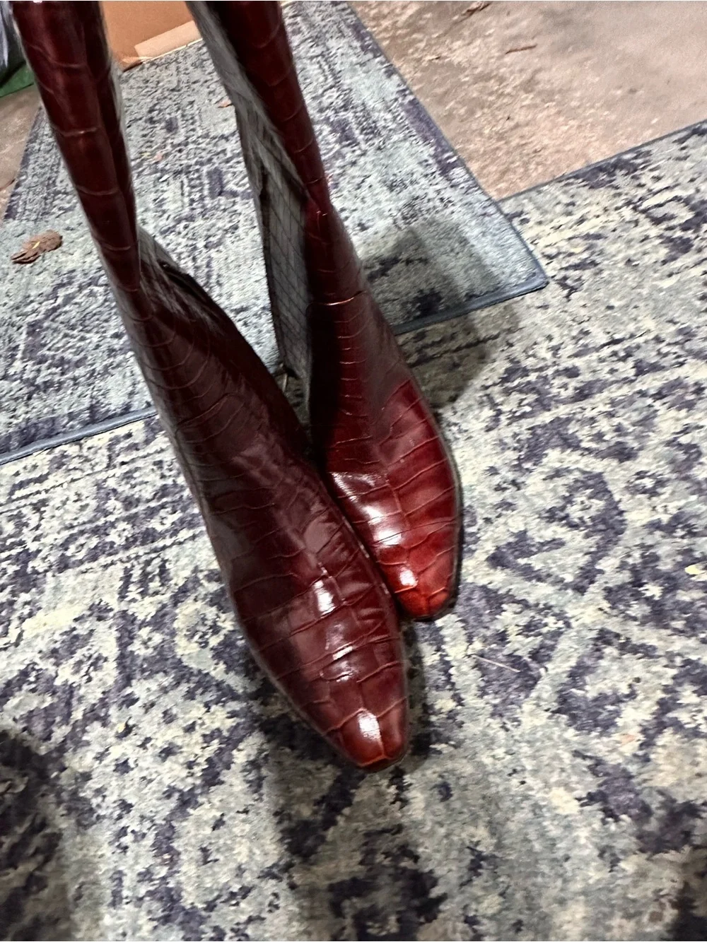 Veronica Beard Cecile Croc-Embossed Leather Knee-High Boot, Red brown 9 NWT 795$